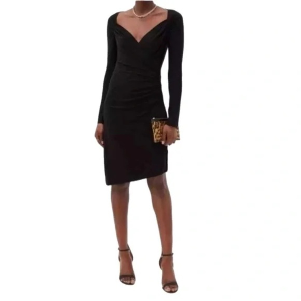 Norma Kamali Black Stretch Sweetheart Long Sleeve Wrap Dress Size‎ XS Cocktail